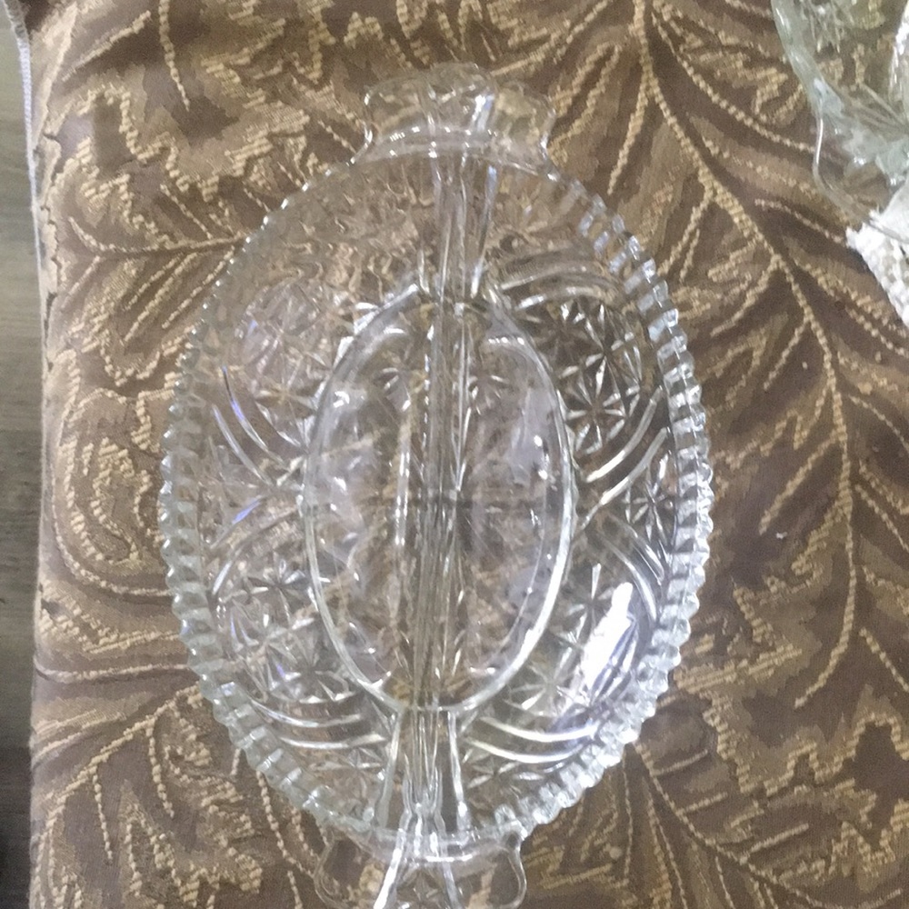 Vintage Crystal Oval Divided dish with Handles